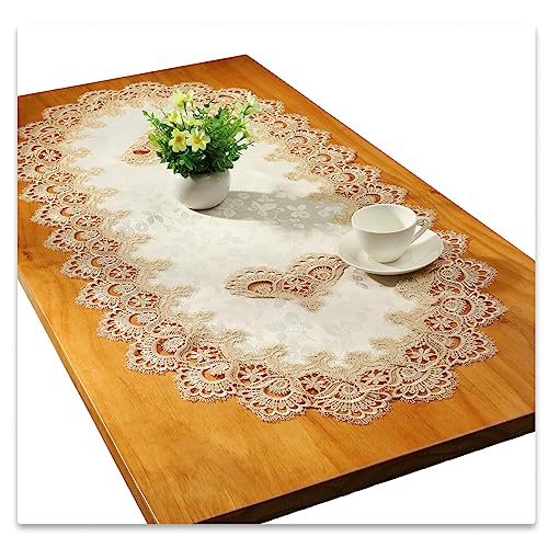 Fhberni Small Lace Macrame Tablecloth Embroidered Jacquard Vintage Coffee Table Cover for Holiday Festival Party Home Decorations (20"x 43", Grey) - Image 1