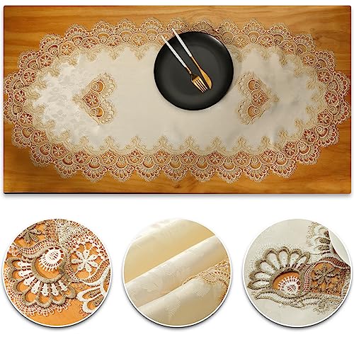 Fhberni Small Lace Macrame Tablecloth Embroidered Jacquard Vintage Coffee Table Cover for Holiday Festival Party Home Decorations (20"x 43", Grey) - Image 3