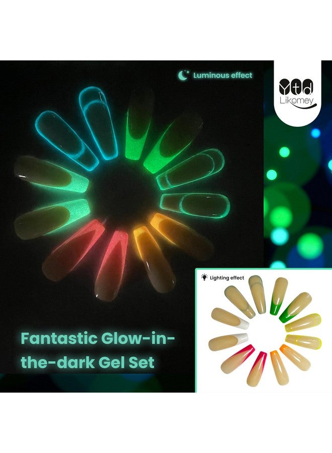 YTD Likomey Glow in the Dark Nail Gel Set,6 Colors Color Gel with Base Coat and Top Coat Set,Christmas Winter Fluorescent White Neon Green Orange Yellow Blue Luminous UV Nail Gel,8 Pcs 7.5 ml - Image 3