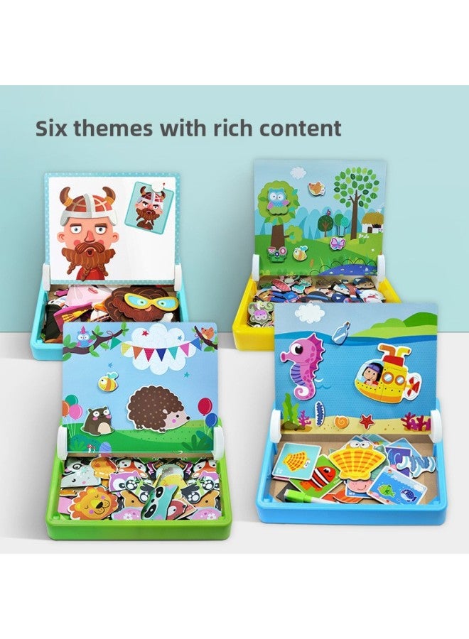 Wooden Puzzle Stickers Magnetic Collage Fun Double-sided Jigsaw Puzzle Interactive Early Education Intellectual Toy Game-Color:ZKB-Puzzle Figure Face-changing Show [Portable]]  - Image 5