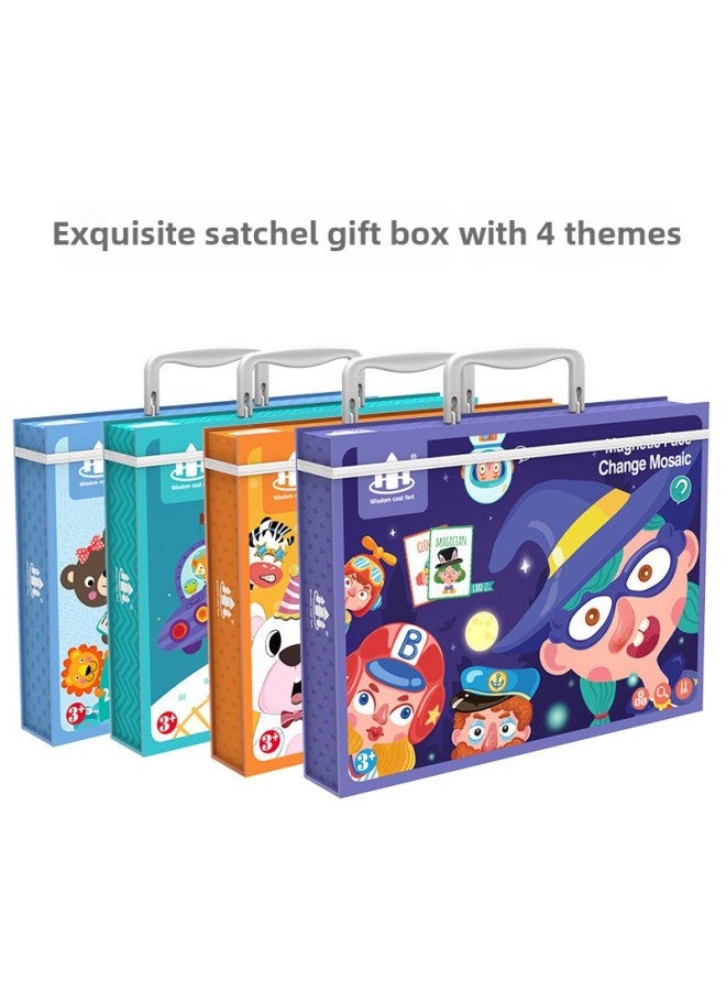 Wooden Puzzle Stickers Magnetic Collage Fun Double-sided Jigsaw Puzzle Interactive Early Education Intellectual Toy Game-Color:ZKB-Puzzle Figure Face-changing Show [Portable]]  - Image 2