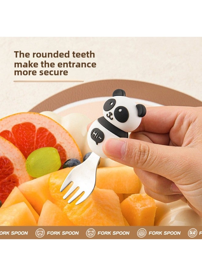 Children's Creative Fork Spoon 304 Stainless Steel Short Handle Cartoon Tableware Household Baby Dining Portable Tableware Suit-Specifications:No Specifications-Color:Fan Fan Rabbit Hehe Bear Fruit Fork Storage Box - Image 4
