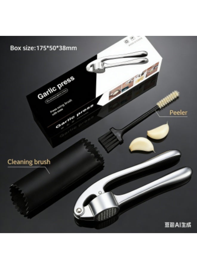 Garlic Press and Peel Set, Heavy Duty Mincer Tool, Large Ergonomic Handle, Easily Mince and Crush Garlics, Ginger, Nuts, Seeds, Peeler Included, Peeling Cloves, Kitchen Gadgets, Black - Image 1