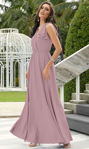 KOH KOH Plus Size Womens Long Sleeveless Flowy Prom Evening Wedding Party Guest Bridesmaid Bridal Formal Cocktail Summer Floor-Length Gown Gowns Maxi Dress Dresses, Dusty Pink 3XL 22-24 - Image 2