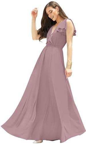 KOH KOH Plus Size Womens Long Sleeveless Flowy Prom Evening Wedding Party Guest Bridesmaid Bridal Formal Cocktail Summer Floor-Length Gown Gowns Maxi Dress Dresses, Dusty Pink 3XL 22-24 - Image 5