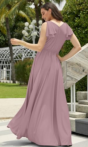 KOH KOH Plus Size Womens Long Sleeveless Flowy Prom Evening Wedding Party Guest Bridesmaid Bridal Formal Cocktail Summer Floor-Length Gown Gowns Maxi Dress Dresses, Dusty Pink 3XL 22-24 - Image 4