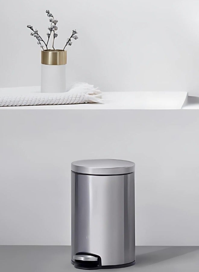 EKO سلة مهملات بدواسة من الفولاذ المقاوم للصدأ مع دلو داخلي قابل للإزالة - سلة مهملات بشكل دائري للحمام، المنزل، المطبخ، دورات المياه، الغرف والمكتب سعة 5 لتر - Image 2