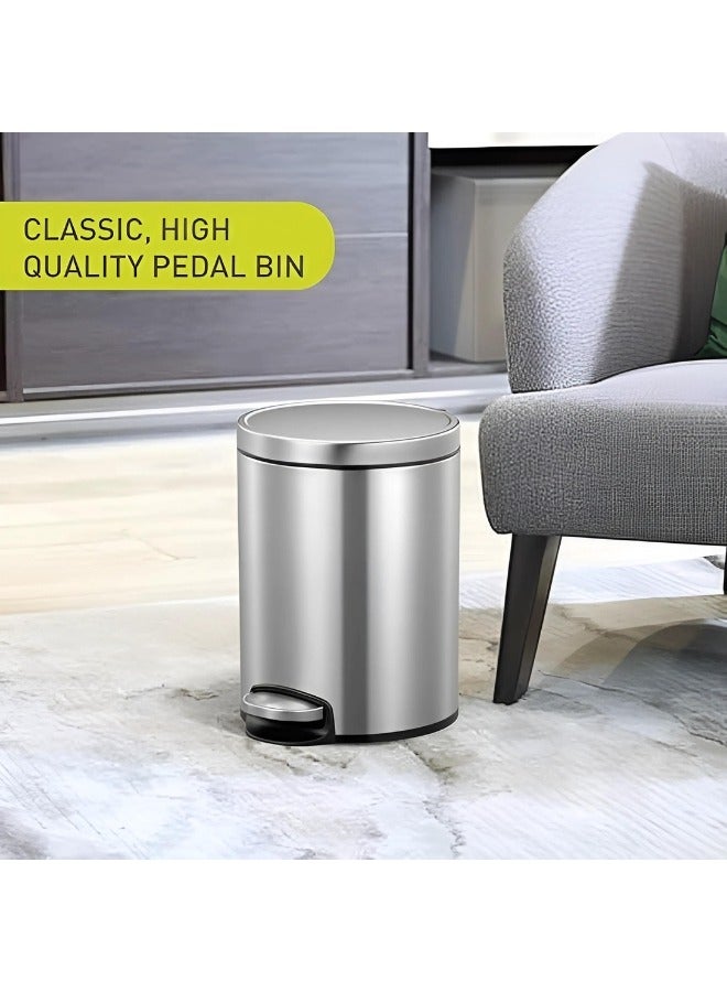 EKO سلة مهملات بدواسة من الفولاذ المقاوم للصدأ مع دلو داخلي قابل للإزالة - سلة مهملات بشكل دائري للحمام، المنزل، المطبخ، دورات المياه، الغرف والمكتب سعة 5 لتر - Image 3