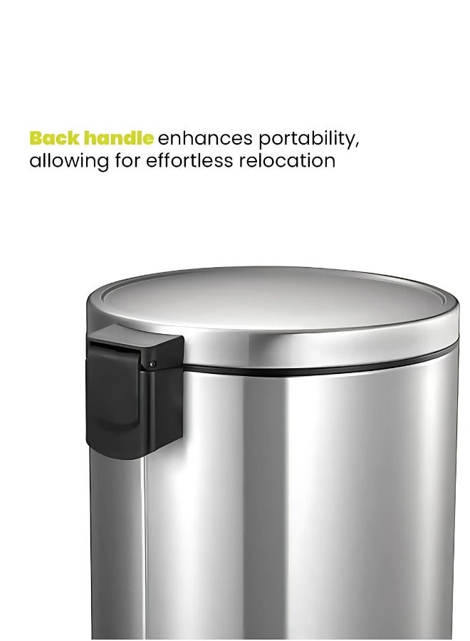EKO سلة مهملات بدواسة من الفولاذ المقاوم للصدأ مع دلو داخلي قابل للإزالة - سلة مهملات بشكل دائري للحمام، المنزل، المطبخ، دورات المياه، الغرف والمكتب سعة 5 لتر - Image 5