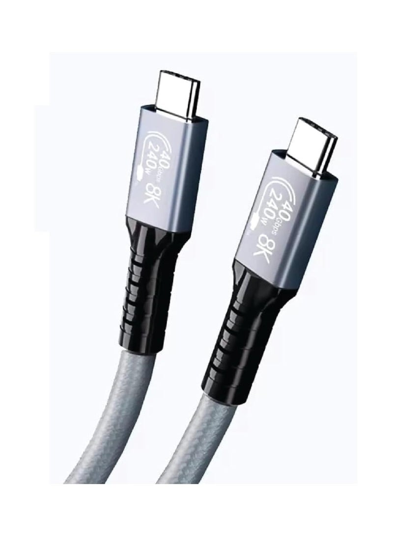 PD Fast Charging Cable - Data Cable - USB C to Type C - USB 4 - Gen 4 - Thunderbolt 4 - E-Marker Chip - 40Gbps - 8K @120Hz - 48V/5A - 240W - 1M - Grey - Image 1