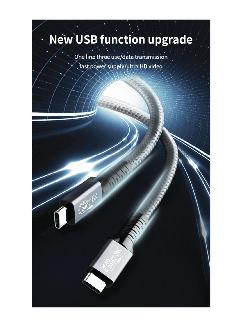 PD Fast Charging Cable - Data Cable - USB C to Type C - USB 4 - Gen 4 - Thunderbolt 4 - E-Marker Chip - 40Gbps - 8K @120Hz - 48V/5A - 240W - 1M - Grey - Image 3
