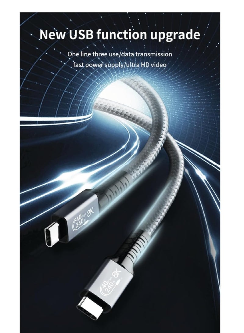 PD Fast Charging Cable - Data Cable - USB C to Type C - USB 4 - Gen 4 - Thunderbolt 4 - E-Marker Chip - 40Gbps - 8K @120Hz - 48V/5A - 240W - 1M - Grey - Image 5