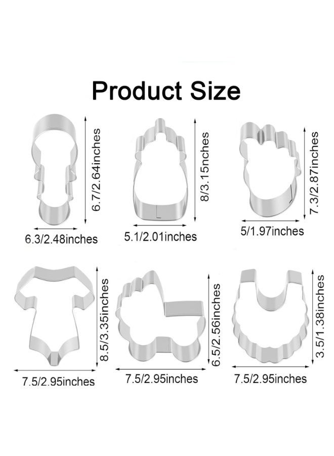 6Pcs Stainless Steel Baby Shower Cookie Cutter Set, Rattle Bottle Bib Stroller Shapes, Fondant Biscuit Molds for Baby Birthday Party - Image 2