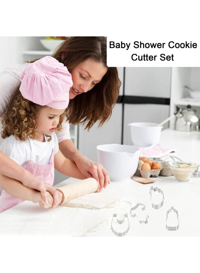 6Pcs Stainless Steel Baby Shower Cookie Cutter Set, Rattle Bottle Bib Stroller Shapes, Fondant Biscuit Molds for Baby Birthday Party - Image 4