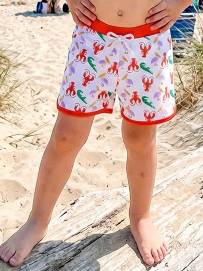 Toddler Baby Boy Swim Trunks Shark/Tree/Lobster Print Elastic Waist Swimming Shorts for Pool Beach - Image 1