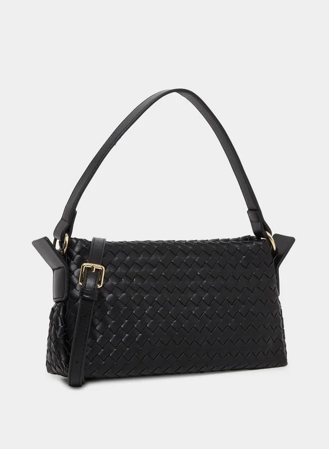 Styli Black Woven Baguette Bag
