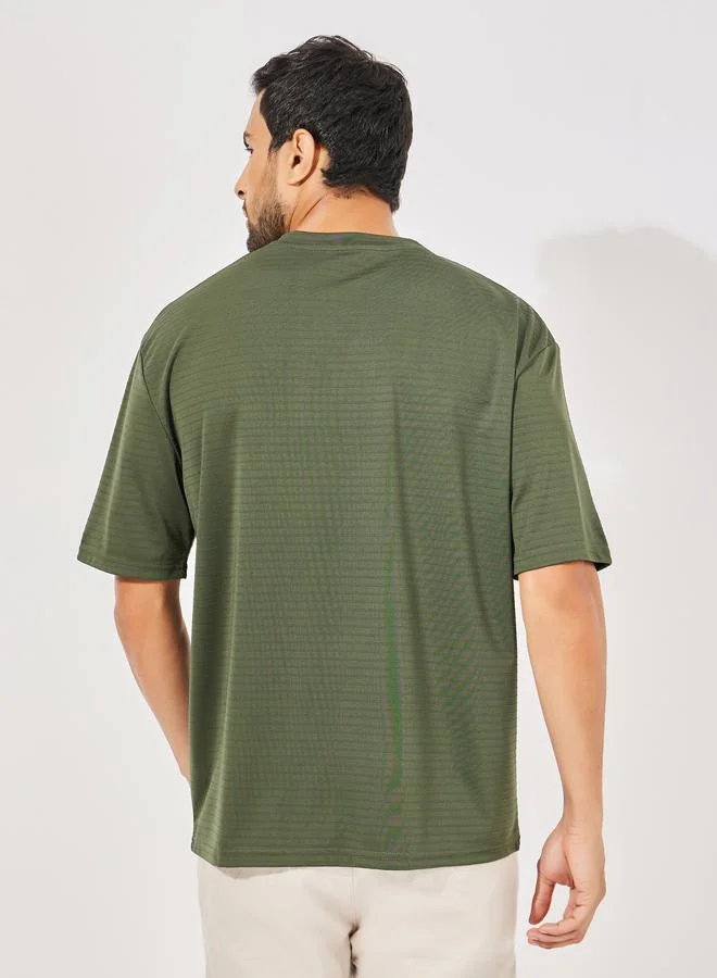 ستايلي Textured Striped Oversized Heavy Jersey T-Shirt