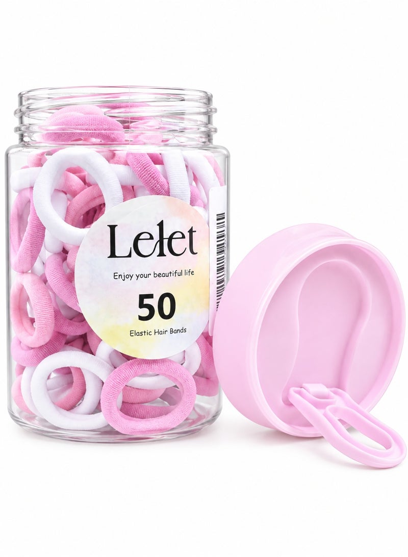 Lelet 50Pcs Nylon Toddler Hair Elastics Ponytail Holder Soft & Seamless Baby Hair Ties, Colorful Rubber Bands for Girls, Gentle on Hair, 2.2cm Diameter-Pink Colors - Image 1