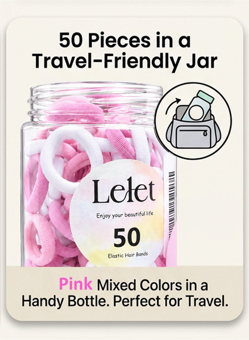 Lelet 50Pcs Nylon Toddler Hair Elastics Ponytail Holder Soft & Seamless Baby Hair Ties, Colorful Rubber Bands for Girls, Gentle on Hair, 2.2cm Diameter-Pink Colors - Image 5