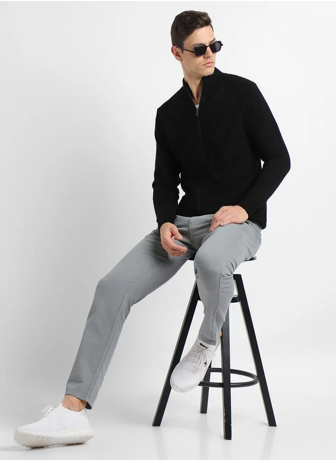 Dennis Lingo Mock Neck Slim Fit Cardigan with Front Zip by Styli