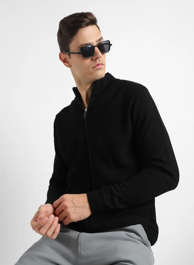 Dennis Lingo Mock Neck Slim Fit Cardigan with Front Zip by Styli