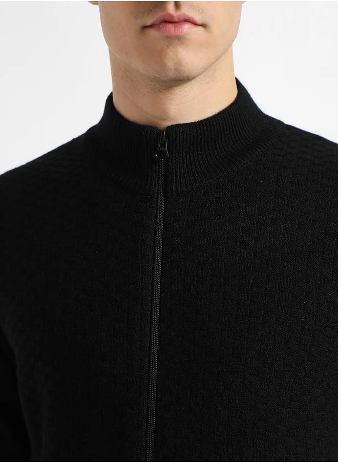 Dennis Lingo Mock Neck Slim Fit Cardigan with Front Zip by Styli
