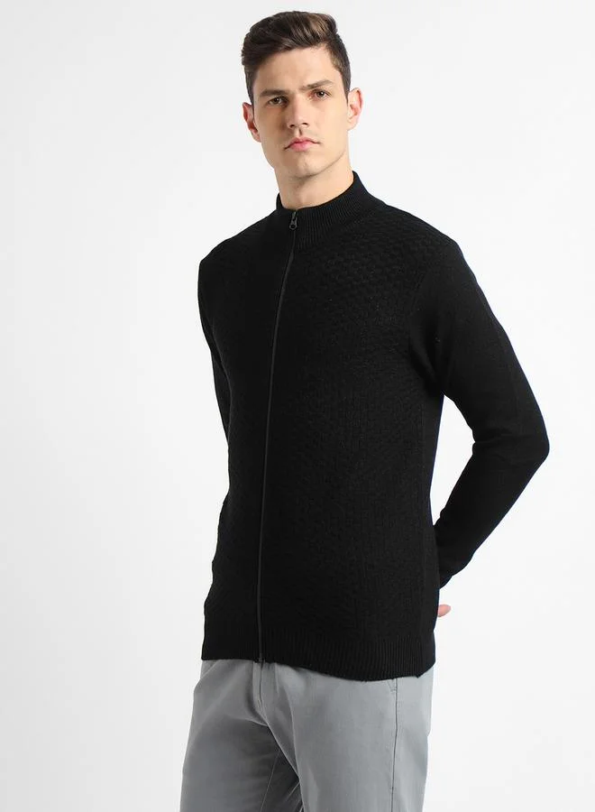 Dennis Lingo Mock Neck Slim Fit Cardigan with Front Zip by Styli