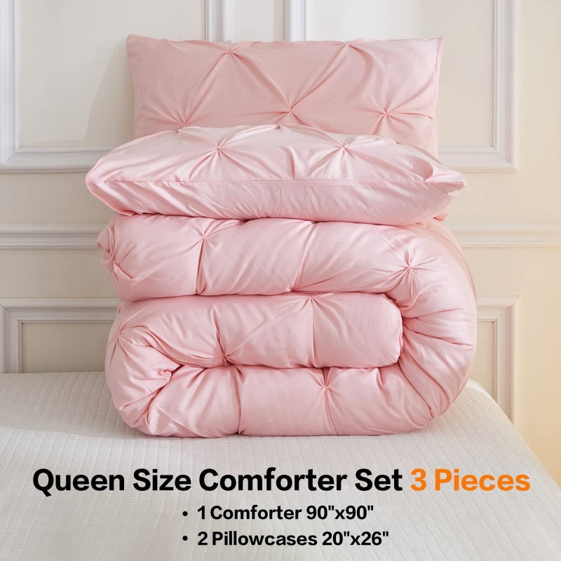 Andency مجموعة المعزيين الوردي مجموعة الملكة (90 × 90 بوصة) 3 قطع ناعمة خفيفة الوزن طية لطيفة طية لزيجة عن كوين سرير كل موسم غربي دافئ سرير مجموعة للبنات نساء - Image 2