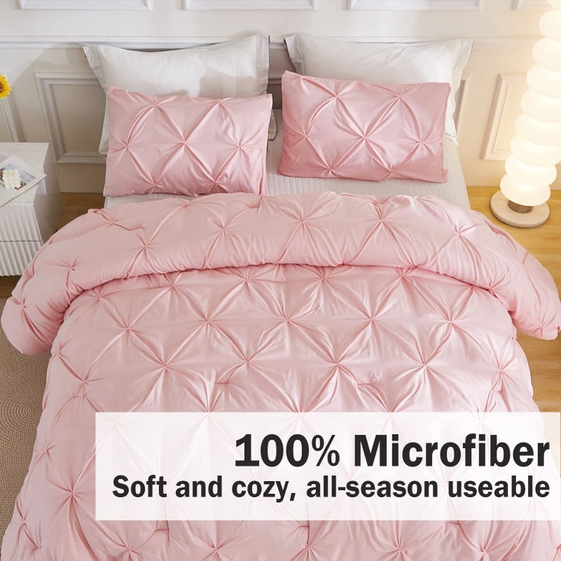 Andency مجموعة المعزيين الوردي مجموعة الملكة (90 × 90 بوصة) 3 قطع ناعمة خفيفة الوزن طية لطيفة طية لزيجة عن كوين سرير كل موسم غربي دافئ سرير مجموعة للبنات نساء - Image 4