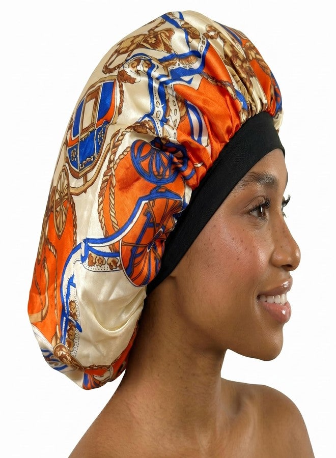 DONNA Argan & Black Castor Treatment Oils Deluxe Pattern Day & Night Cap, Satin Bonnet for Women, Large Size, Carriage Pattern RED Color - Image 2