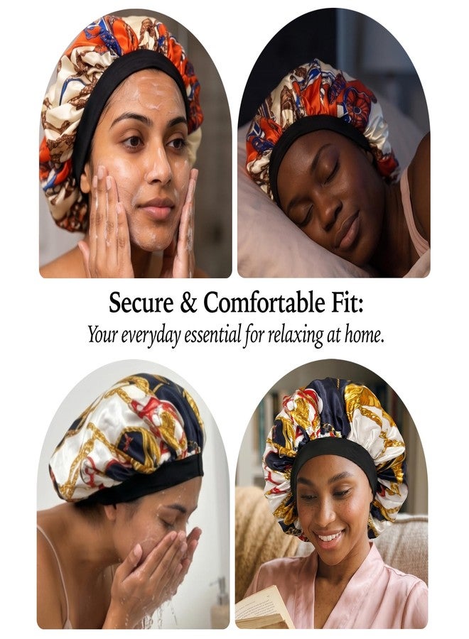 DONNA Argan & Black Castor Treatment Oils Deluxe Pattern Day & Night Cap, Satin Bonnet for Women, Large Size, Carriage Pattern RED Color - Image 5