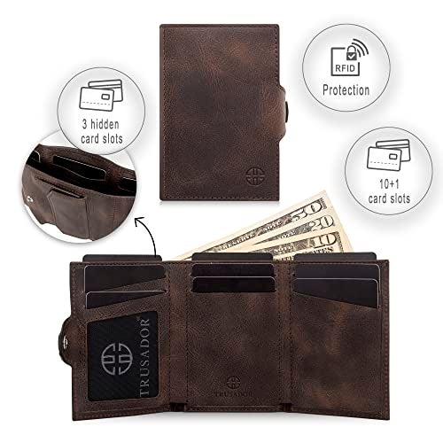 TRUSADOR Toscana Trifold Leather Wallet For Men and Women Card Holder with RFID Protection (With Coin Pocket, Brown) - Image 3