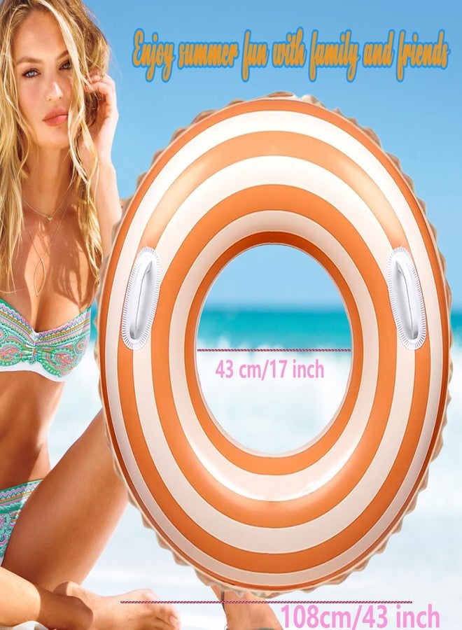 Yuokwer Large Striped Pool Floats- Inflatable Pool Floats for Adults- 2 Pack Striped Floaties Pool Tubes Swim Rings with Handles Inflatable Pool Float for Swimming Pool Party Adults (Orange, 120) - Image 2