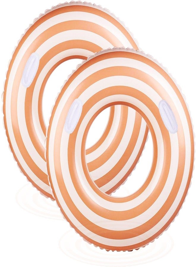 Yuokwer Large Striped Pool Floats- Inflatable Pool Floats for Adults- 2 Pack Striped Floaties Pool Tubes Swim Rings with Handles Inflatable Pool Float for Swimming Pool Party Adults (Orange, 120) - Image 1