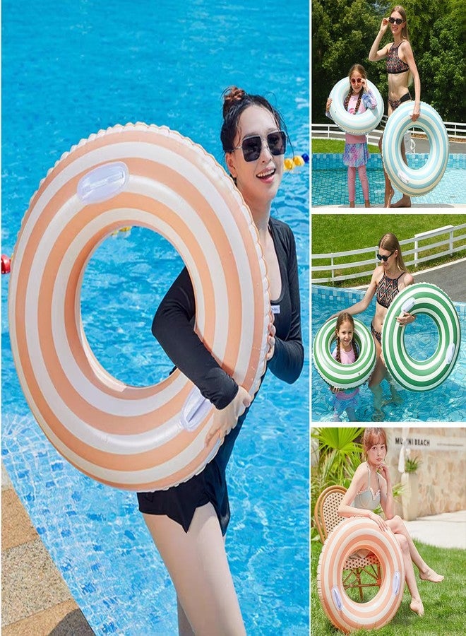 Yuokwer Large Striped Pool Floats- Inflatable Pool Floats for Adults- 2 Pack Striped Floaties Pool Tubes Swim Rings with Handles Inflatable Pool Float for Swimming Pool Party Adults (Orange, 120) - Image 4