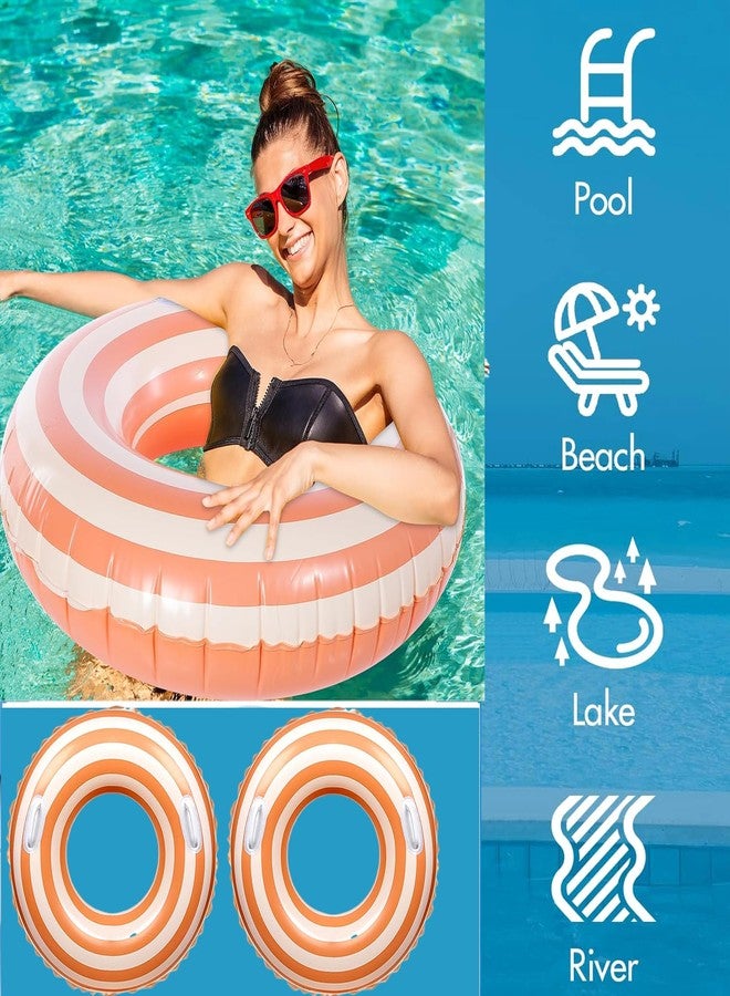 Yuokwer Large Striped Pool Floats- Inflatable Pool Floats for Adults- 2 Pack Striped Floaties Pool Tubes Swim Rings with Handles Inflatable Pool Float for Swimming Pool Party Adults (Orange, 120) - Image 5