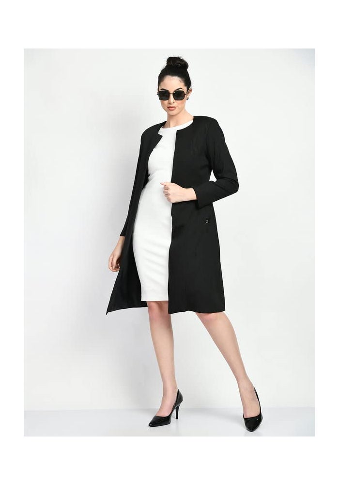 Exude بليزر طويل مخطط باللون الأسود للنساء - Image 5