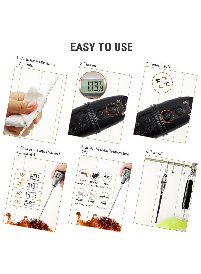 ThermoPro Tp-02S Instant Read Meat Thermometer Digital Cooking Food Thermometer With Super Long Probe For Grill Candy Kitchen Bbq Smoker Oven Oil Milk Yogurt Temperature - Image 3