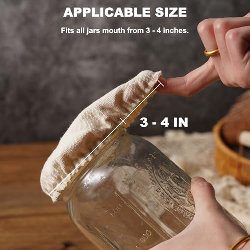 FyndraX Cloth Covers for Sourdough Starter Jars Or Kombucha Kefir Fermentation Cheese Fabric Lids, Fit Jars Mouth from 3-4 inch, 5 Pack - Image 4