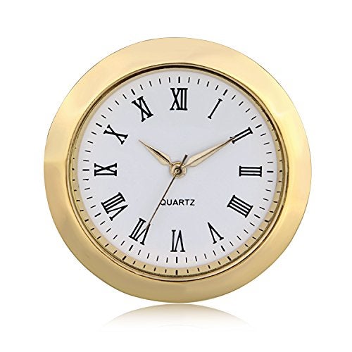 ShoppeWatch Mini Clock Insert 1 7/16" (35mm) Quartz Movement | Miniature Clock Face Insert | Small Round Fit Up White Dial Gold Tone Bezel Roman Numerals CK096GD - Image 1