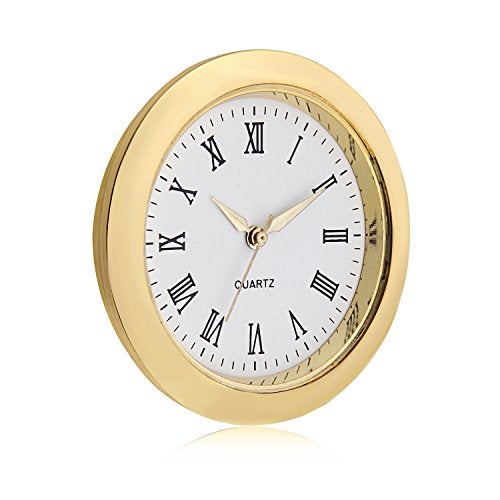 ShoppeWatch Mini Clock Insert 1 7/16" (35mm) Quartz Movement | Miniature Clock Face Insert | Small Round Fit Up White Dial Gold Tone Bezel Roman Numerals CK096GD - Image 4