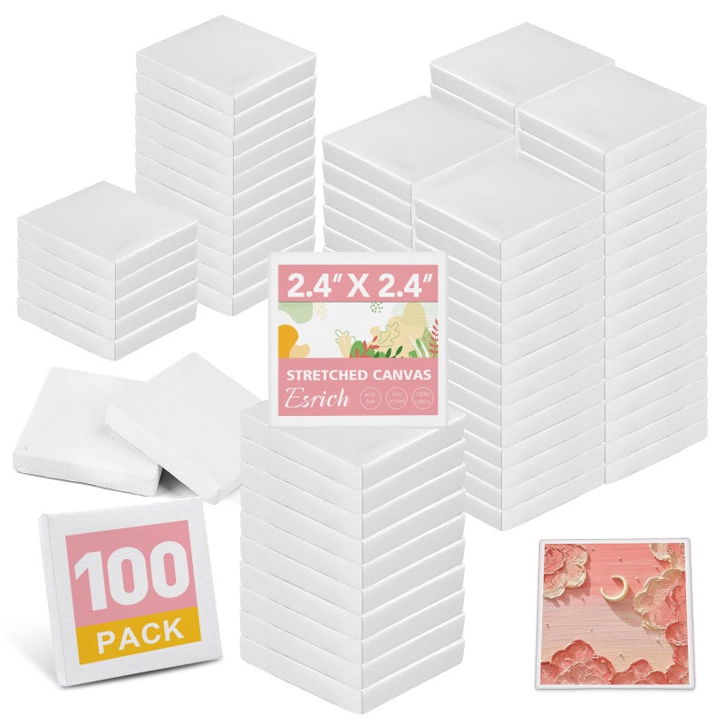 ESRICH Mini Canvases for Painting Mini Canvas Bulk 100 Pack 24x24In 25In Profile Small Square Canvases Blank Canvases are Great for School Projects and Kids Birthday Parties Home Decor Project