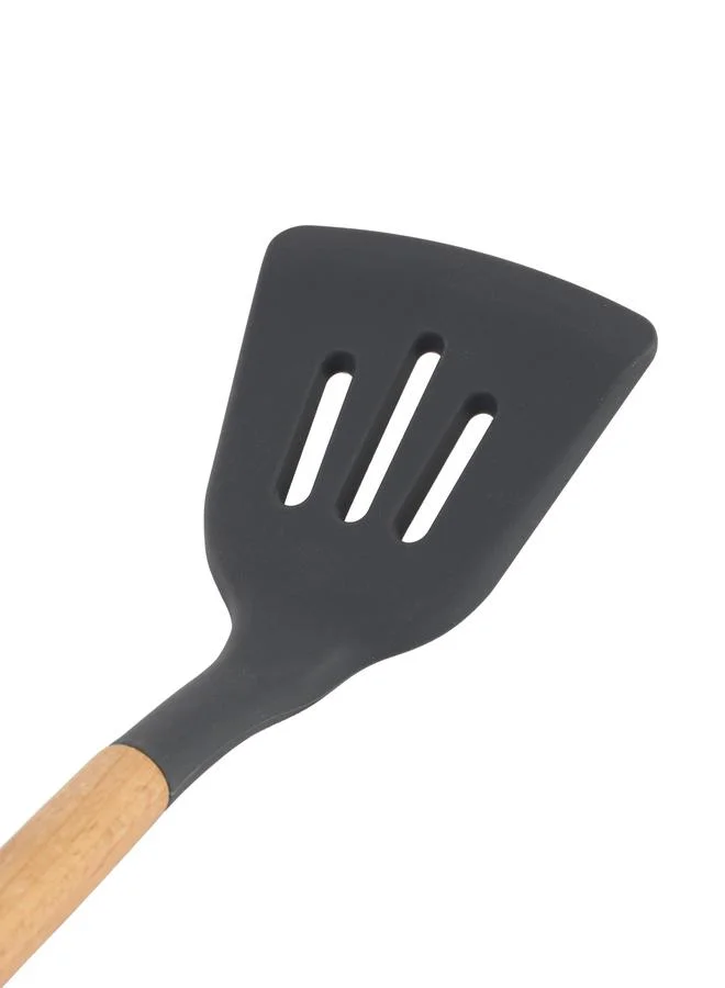 Royalford Silicone Slotted Turner with Wooden Handle