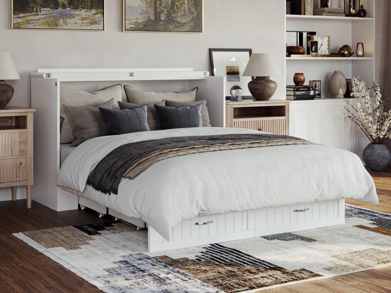 Afi AFI Cottage Style Queen Size Murphy Bed Chest with Mattress Storage and Builtin Charger in White 