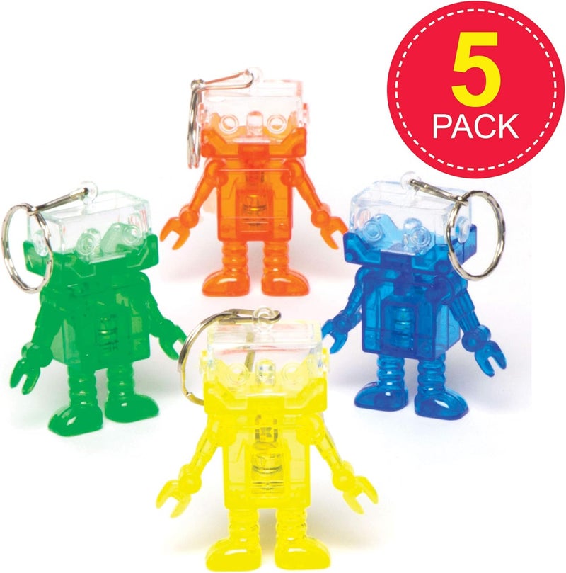 Baker Ross Flashing Robot Keyrings (Pack of 5) - Colorful LED Keychains - Image 2