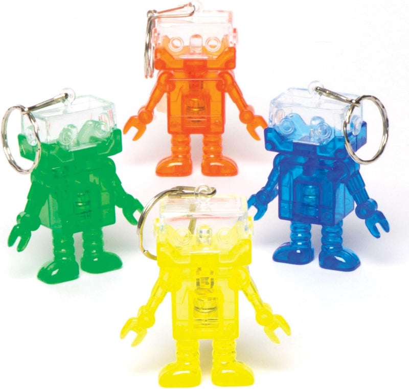Baker Ross Flashing Robot Keyrings (Pack of 5) - Colorful LED Keychains - Image 1
