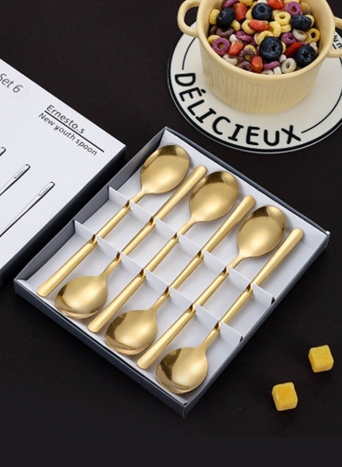 INSENSE Coffee dessert spoon, stainless steel spoon, creative long-handled spoon cutlery gift box set, six-piece set - Image 3