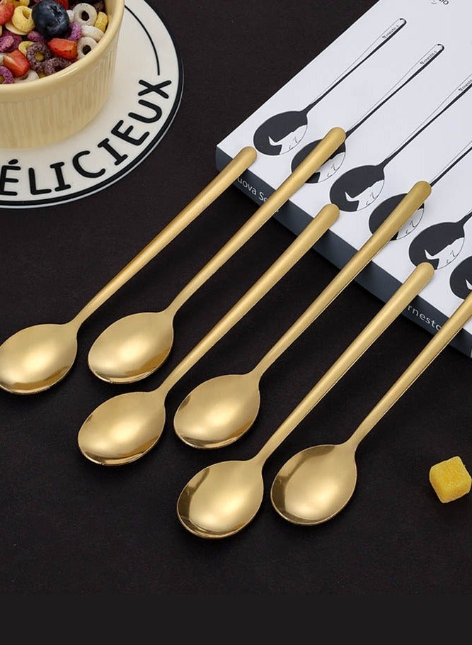 INSENSE Coffee dessert spoon, stainless steel spoon, creative long-handled spoon cutlery gift box set, six-piece set - Image 4