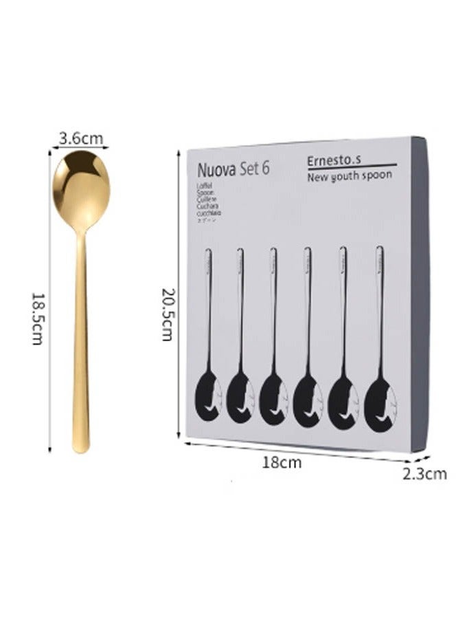 INSENSE Coffee dessert spoon, stainless steel spoon, creative long-handled spoon cutlery gift box set, six-piece set - Image 5