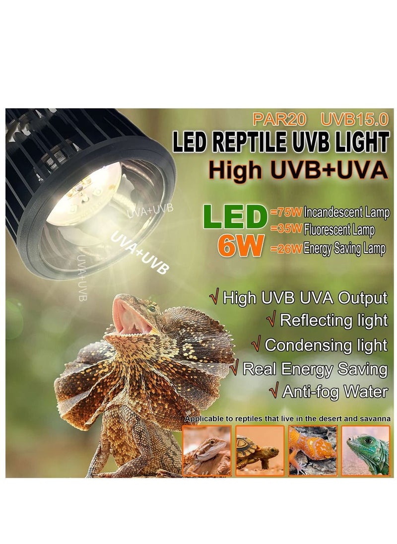 SYOSI - UVA UVB Reptile Light Bulb, LED Ultra High Output UVA UVB 15.0 Bulb Reflection 6 Watts, Reptile Heat Bulbs for Reptiles, Amphibian, Chicken, Dog, Cat (Black) - Image 1